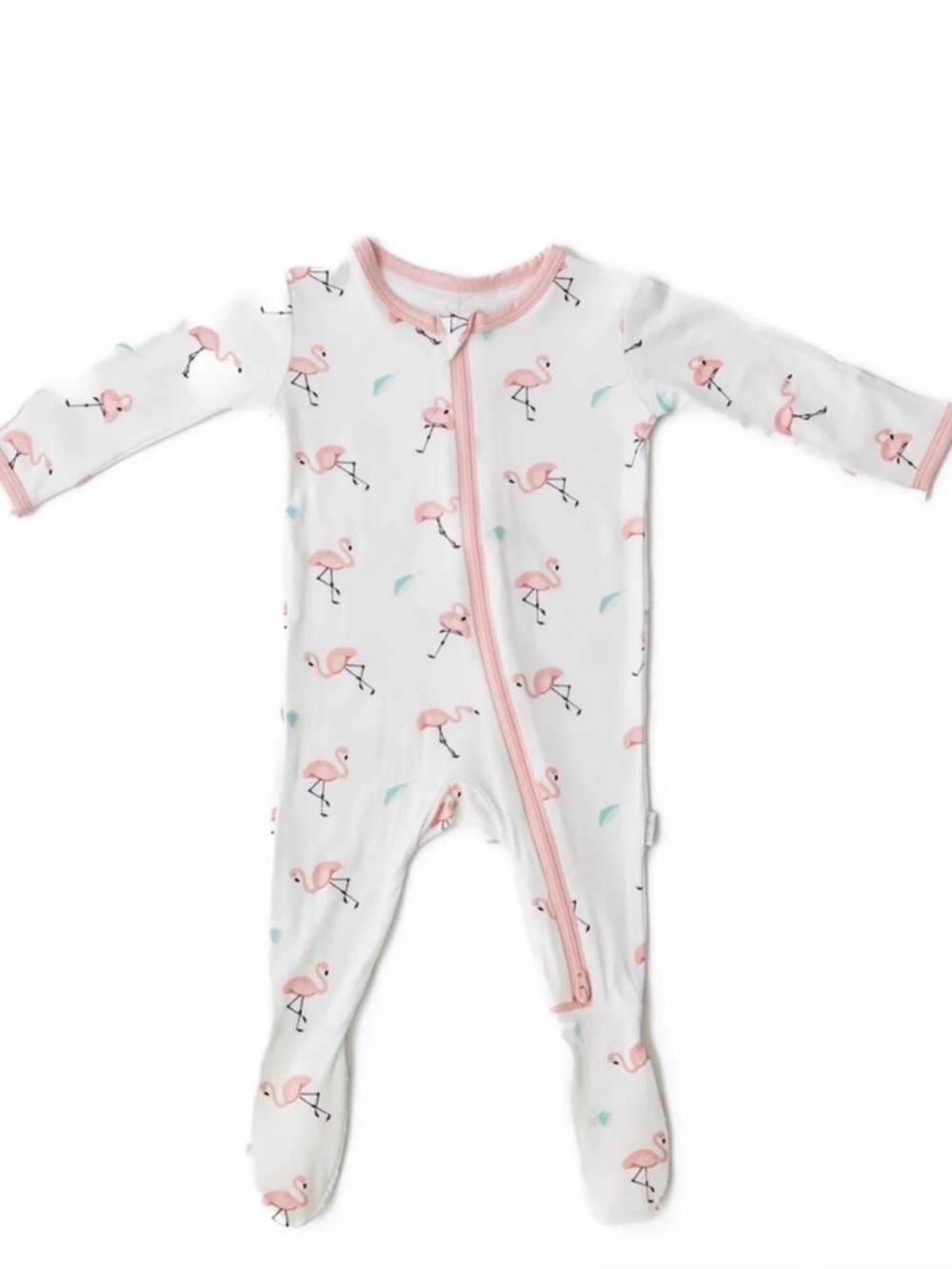 Bamboo Little Flamingo zippered footie 0-3 months pink flamingos